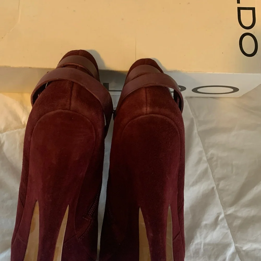 Aldo Brackney burgundy platform heeled ankle boot 7 - Picture 3 of 6